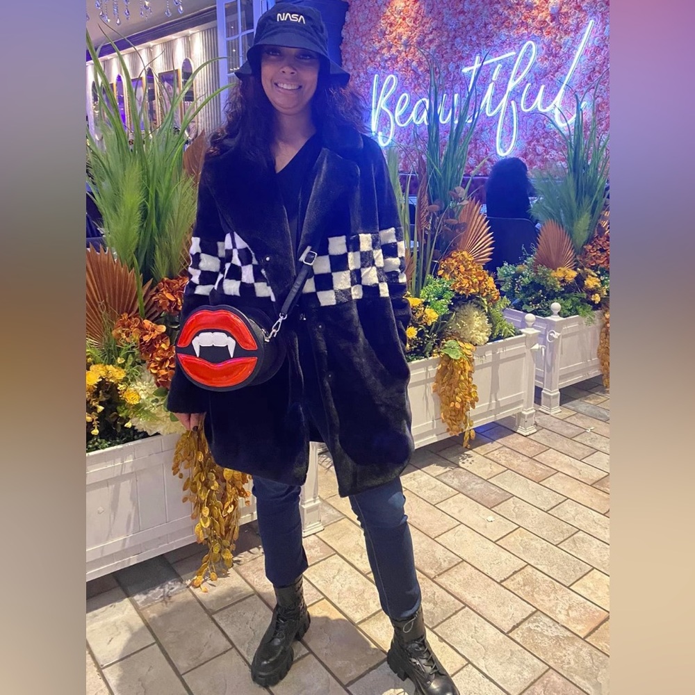 Furry black / white checkered jacket